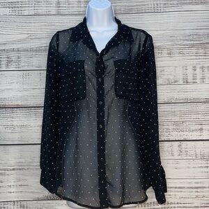 Old Navy Black Sheer Polka Dot Button Down Shirt | Size Small
